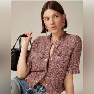 J.Crew Cropped Fringe-Trim Lady Jacket | Marled Yarn | NWT | Size M